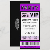 Ticket 21st Birthday Party Invitations Paars Kaart (Voorkant / Achterkant)