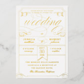 Ticket Antiek Calligrafie Weddenschap Gold Folie Uitnodiging (Voorkant)