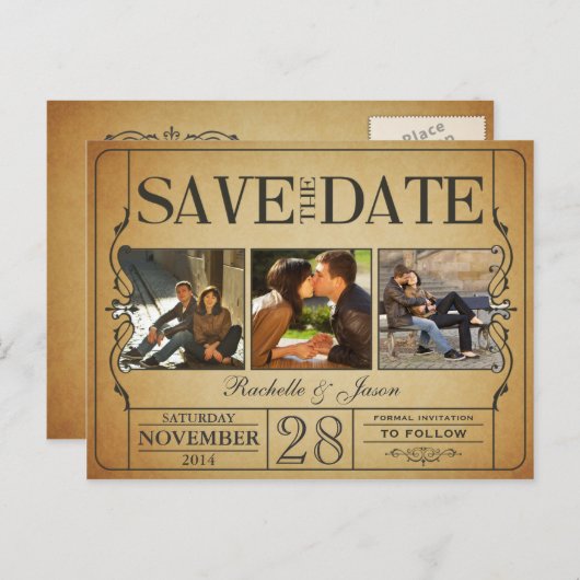 Ticket Bewaar de datum -- 3 afbeeldingen 2.0 Aankondigingskaart (Voorkant / Achterkant)