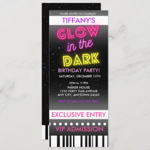 Ticket Birthday Uitnodiging   Gloed in het donker