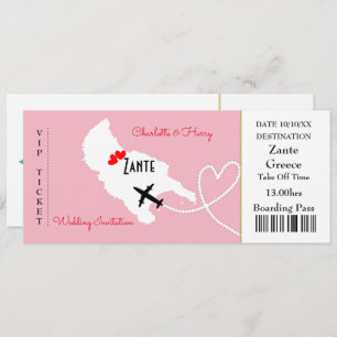 Ticket Boarding Pass Floral Wedding Awide Zante Kaart