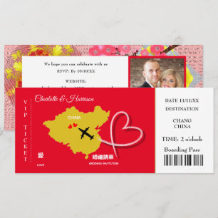 Ticket Boarding Pass Trouwbestemming China Kaart