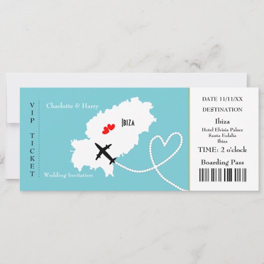 Ticket Boarding Pass Trouwbestemming Ibiza Kaart (Voorkant)