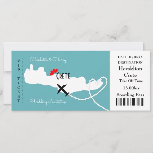 Ticket Boarding Pass Trouwbestemming Kreta Kaart (Voorkant)