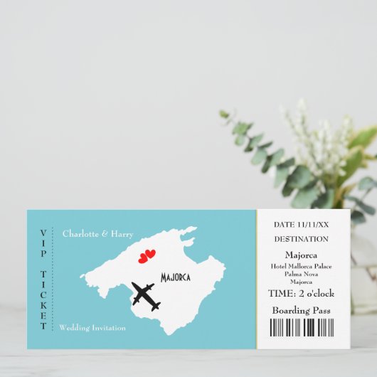 Ticket Boarding Pass Trouwbestemming Mallorca Kaart (Staand voorkant)