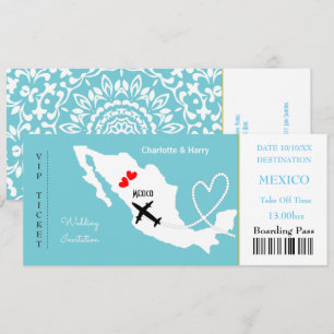 Ticket Boarding Pass Trouwbestemming Mexico Kaart