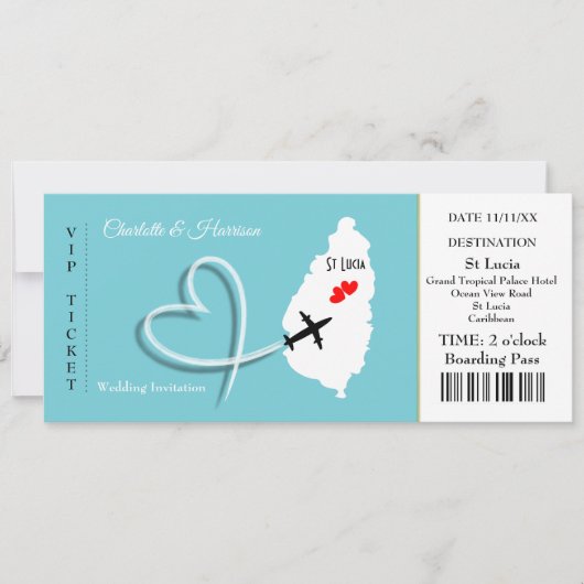 Ticket Boarding Pass Trouwbestemming St Lucia Kaart (Voorkant)