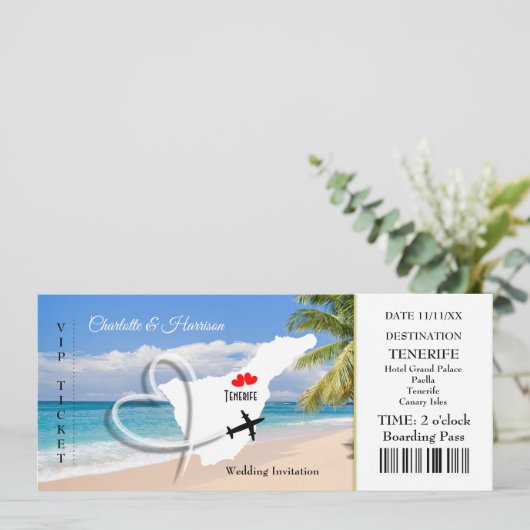 Ticket Boarding Pass Trouwbestemming Tenerife Kaart (Staand voorkant)