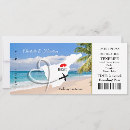 Ticket Boarding Pass Trouwbestemming Tenerife Kaart (Voorkant)