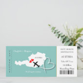 Ticket Boarding Pass Wedding Destination Austria Kaart (Staand voorkant)