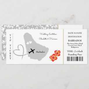 Ticket Boarding Pass Wedding Destination Barbados Kaart