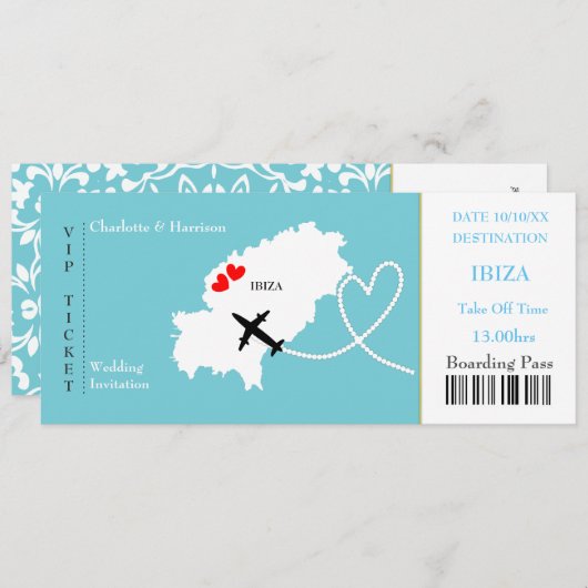 Ticket boarding Pass Wedding Destination Ibiza Kaart (Voorkant / Achterkant)