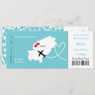 Ticket boarding Pass Wedding Destination Ibiza Kaart