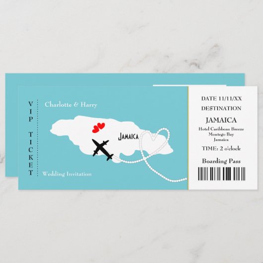 Ticket boarding Pass Wedding Destination Jamaica Kaart (Voorkant / Achterkant)