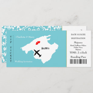 Ticket boarding Pass Wedding Destination Majorca Kaart
