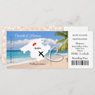 Ticket boarding Pass Wedding Destination Majorca Kaart
