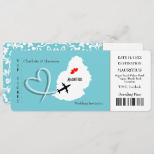 Ticket boarding Pass Wedding Destination Mauritius Kaart