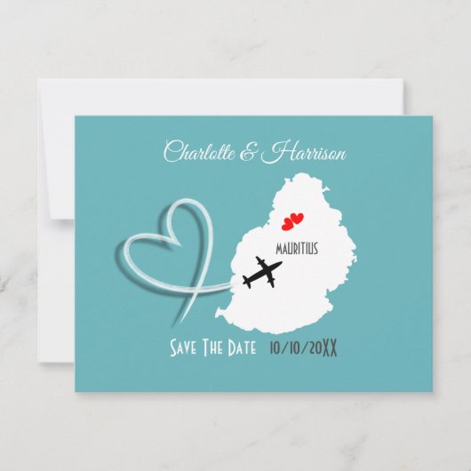 Ticket boarding Pass Wedding Destination Mauritius Save The Date (Voorkant)