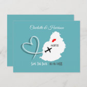 Ticket boarding Pass Wedding Destination Mauritius Save The Date (Voorkant / Achterkant)