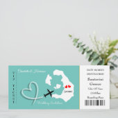 Ticket Boarding Pass Wedding Destination Santorini Kaart (Staand voorkant)
