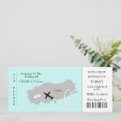 Ticket Boarding Pass Wedding Destination Turkey Kaart (Staand voorkant)