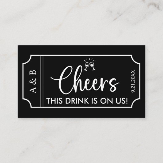 Ticket de Boisson pour Mariage Noir (Devant)