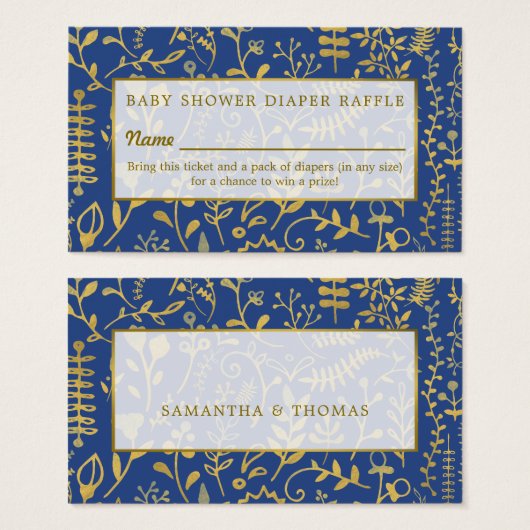 Ticket de tombola Boho or, floral (Devant & derrière)