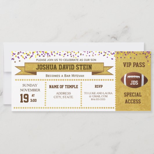 Ticket Football thema Bar Mitzvah Kaart (Voorkant)