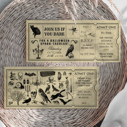 ticket Halloween Party Invitation Kaart