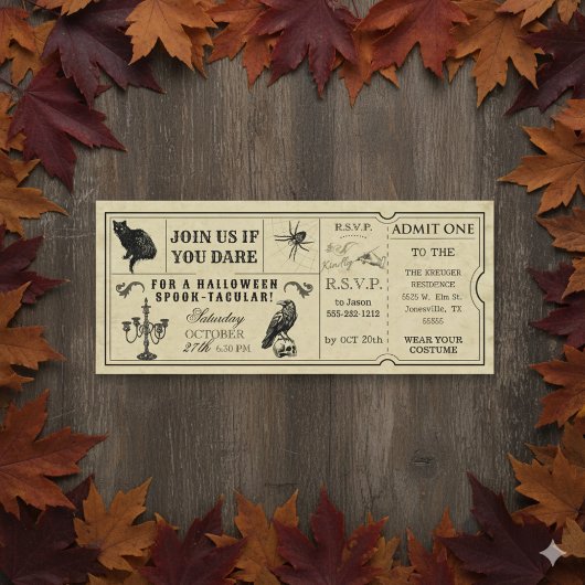 ticket Halloween Party Invitation Kaart