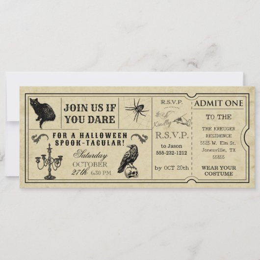 ticket Halloween Party Invitation Kaart (Voorkant)
