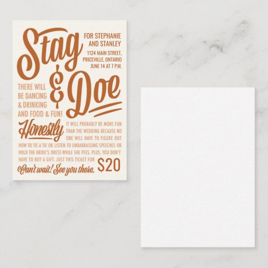 Ticket Honnêtement Stag & Doe (Devant / Derrière)
