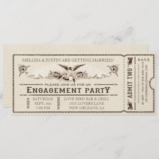 Ticket Invitation II van de Engagement Party Kaart (Voorkant / Achterkant)