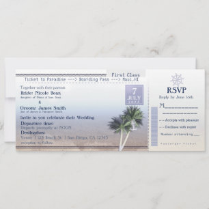 Ticket naar Paradise Wedding Destination Invitatio Kaart