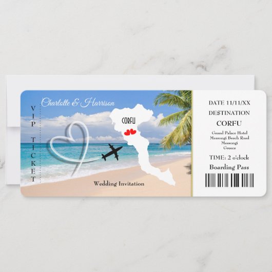 Ticket Pass Trouwbestemming Corfu Kaart (Voorkant)