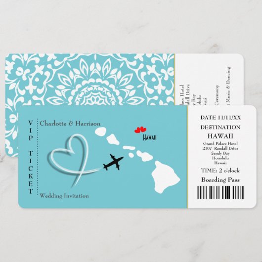 Ticket Pass Wedding Destination Hawaii Kaart (Voorkant / Achterkant)