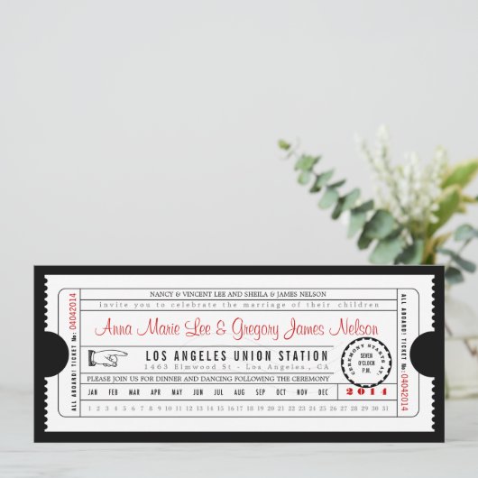 Ticket Punch-kaartuitnodiging in het zwart Kaart (Staand voorkant)