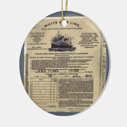 Ticket RMS Titanic Keramisch Ornament (Links)
