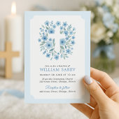 Ticket stijl doop uitnodiging in blauw