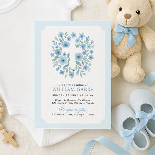 Ticket stijl doop uitnodiging in blauw