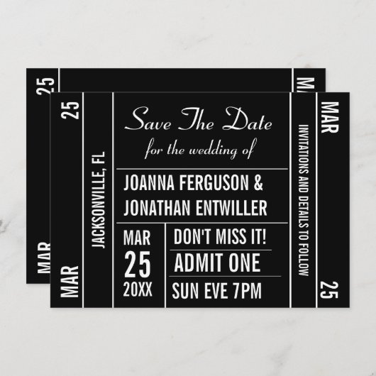 Ticket Stub Enregistrer La Date Invitation (Devant / Derrière)