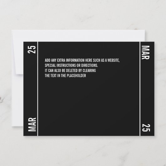 Ticket Stub Enregistrer La Date Invitation (Dos)