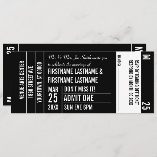 Ticket Stub White Area Party Kaart (Voorkant / Achterkant)