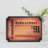 Ticket Style Black/Oranje Class Reunion Kaart (Staand voorkant)