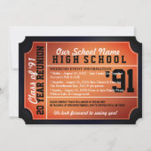 Ticket Style Black/Oranje Class Reunion Kaart (Voorkant)