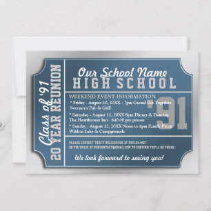Ticket Style Blue/White Class Reunion Kaart