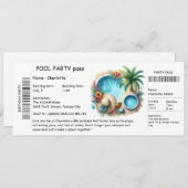Ticket-Style Pool Party Invitation – Birthday Bash Kaart (Voorkant / Achterkant)