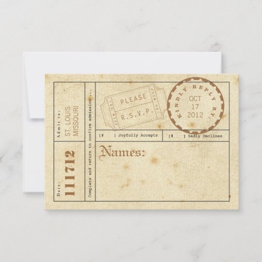 Ticket Tab-reactiekaart RSVP Kaartje (Voorkant)