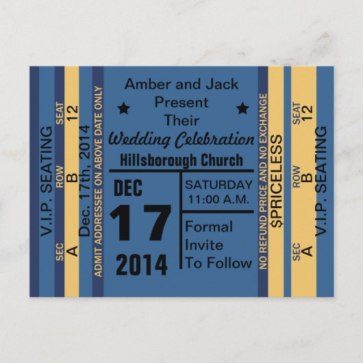Ticket to Fun Save the Date Briefkaart (Voorkant)