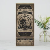 Ticket van de  Haunted House Halloween Party Kaart (Staand voorkant)